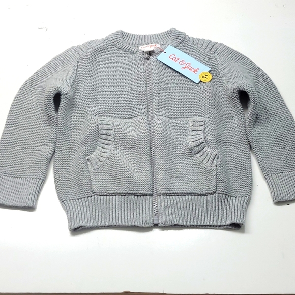 New! Cat & Jack Grey Cotton Basic Zip-Up Knit Bomber Jacket Sweater - Picture 1 of 8